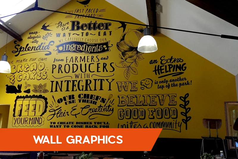 Wall Graphics Services with cafe wall display behind
