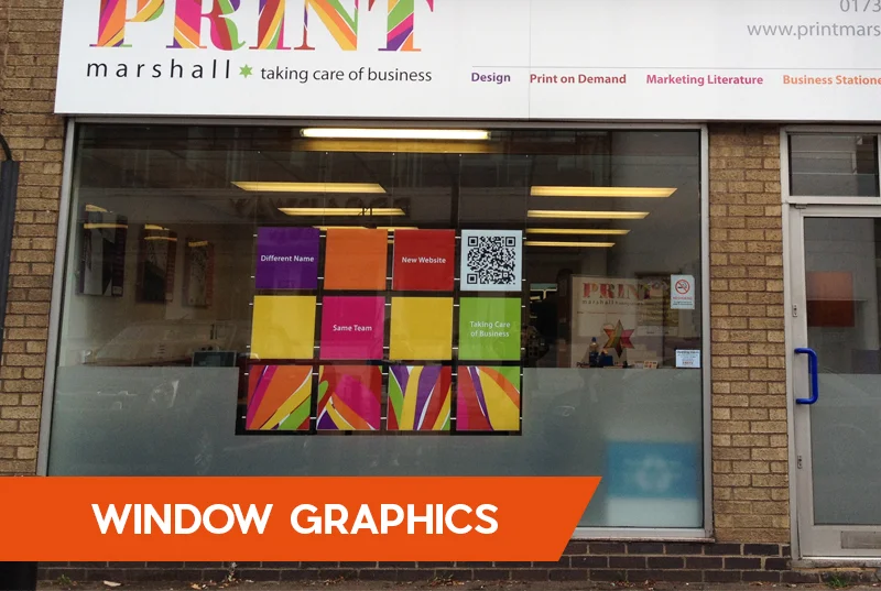 Window Graphics Services with shop front display behind