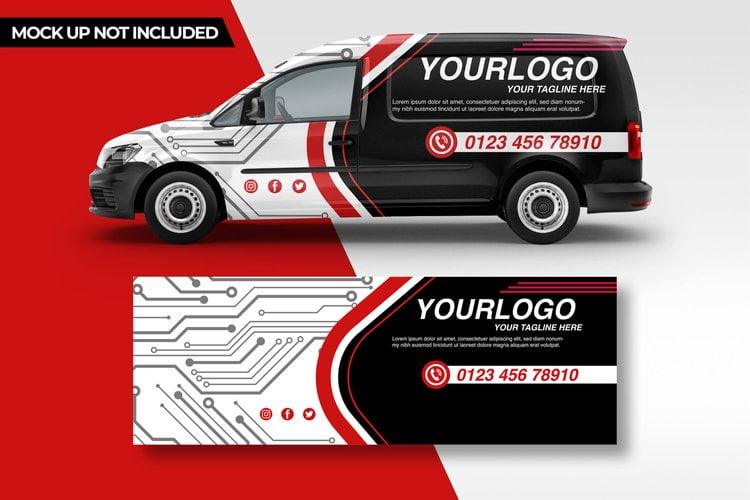 company vehicle wrap example mock up with logo and tagline
